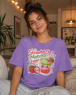 Strawberry Matcha Shirt, Cute Kawaii Drink Tee, Matcha Lover Comfort Colors T-Shirt, Strawberry Gift