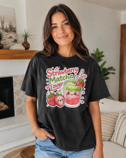 Strawberry Matcha Shirt, Cute Kawaii Drink Tee, Matcha Lover Comfort Colors T-Shirt, Strawberry Gift