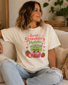 Sweet Strawberry Matcha Shirt, Cute Kawaii Drink Tee, Matcha Lover Comfort Colors T-Shirt, Cafe Gift
