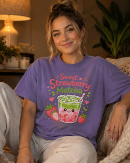 Sweet Strawberry Matcha Shirt, Cute Kawaii Drink Tee, Matcha Lover Comfort Colors T-Shirt, Cafe Gift