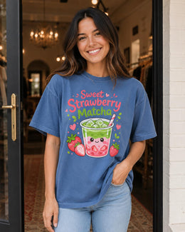 Sweet Strawberry Matcha Shirt, Cute Kawaii Drink Tee, Matcha Lover Comfort Colors T-Shirt, Cafe Gift