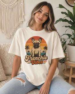 Frenchie Vibes Shirt, French Bulldog Retro Beach Tee, Comfort Colors T-Shirt, Frenchie Lover Gift