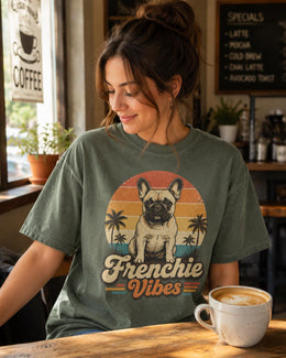 Frenchie Vibes Shirt, French Bulldog Retro Beach Tee, Comfort Colors T-Shirt, Frenchie Lover Gift