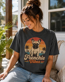 Frenchie Vibes Shirt, French Bulldog Retro Beach Tee, Comfort Colors T-Shirt, Frenchie Lover Gift