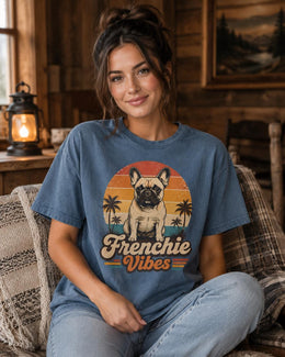 Frenchie Vibes Shirt, French Bulldog Retro Beach Tee, Comfort Colors T-Shirt, Frenchie Lover Gift