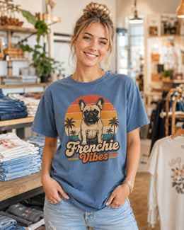 Frenchie Vibes Shirt, French Bulldog Retro Beach Tee, Comfort Colors T-Shirt, Frenchie Lover Gift