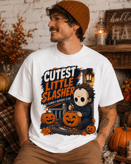 Cutest Little Slasher Shirt, Kawaii Horror Club Halloween Comfort Colors T-Shirt, Pumpkin Tee