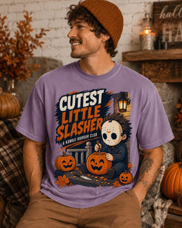 Cutest Little Slasher Shirt, Kawaii Horror Club Halloween Comfort Colors T-Shirt, Pumpkin Tee