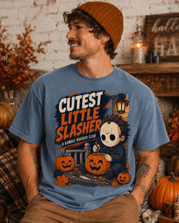 Cutest Little Slasher Shirt, Kawaii Horror Club Halloween Comfort Colors T-Shirt, Pumpkin Tee