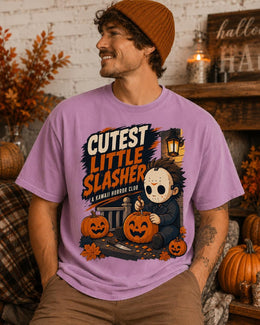 Cutest Little Slasher Shirt, Kawaii Horror Club Halloween Comfort Colors T-Shirt, Pumpkin Tee