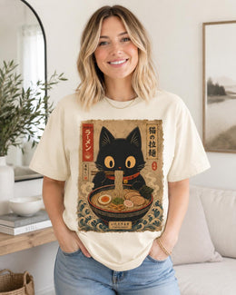 Ramen Cat Shirt, Black Cat Noodles Tee, Japanese Poster Comfort Colors T-Shirt, Cat Lover Gift