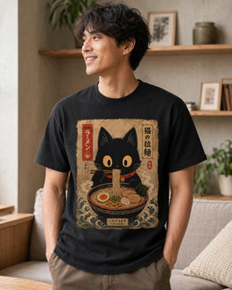 Ramen Cat Shirt, Black Cat Noodles Tee, Japanese Poster Comfort Colors T-Shirt, Cat Lover Gift