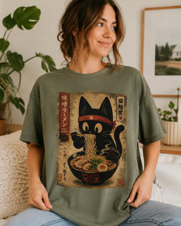 Miso Ramen Cat Shirt, Black Cat Noodles Tee, Japanese Poster Comfort Colors T-Shirt, Cat Lover Gift
