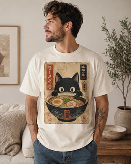 Ramen Cat Shirt, Black Cat Noodle Bowl Tee, Japanese Poster Comfort Colors T-Shirt, Cat Lover Gift