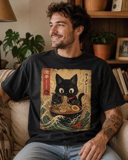 Spicy Ramen Cat Shirt, Black Cat Noodles Tee, Japanese Poster Comfort Colors T-Shirt, Cat Lover Gift