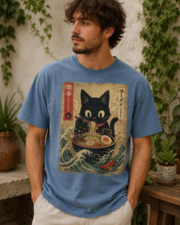 Spicy Ramen Cat Shirt, Black Cat Noodles Tee, Japanese Poster Comfort Colors T-Shirt, Cat Lover Gift