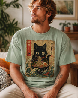 Spicy Ramen Cat Shirt, Black Cat Noodles Tee, Japanese Poster Comfort Colors T-Shirt, Cat Lover Gift