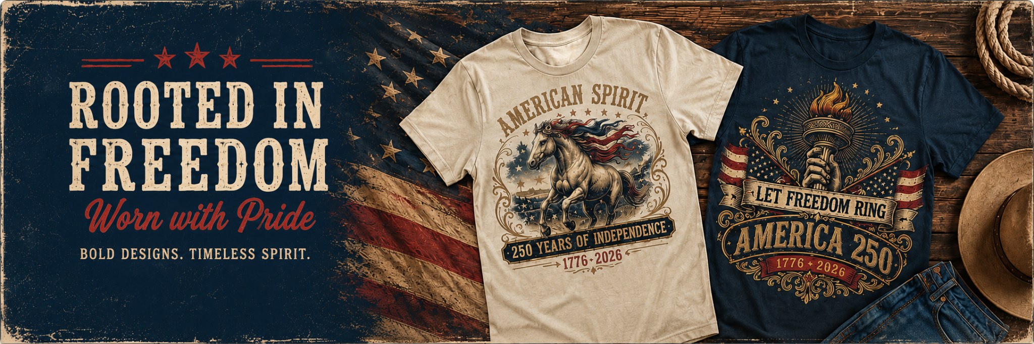 Rooted in Freedom patriotic shirts banner